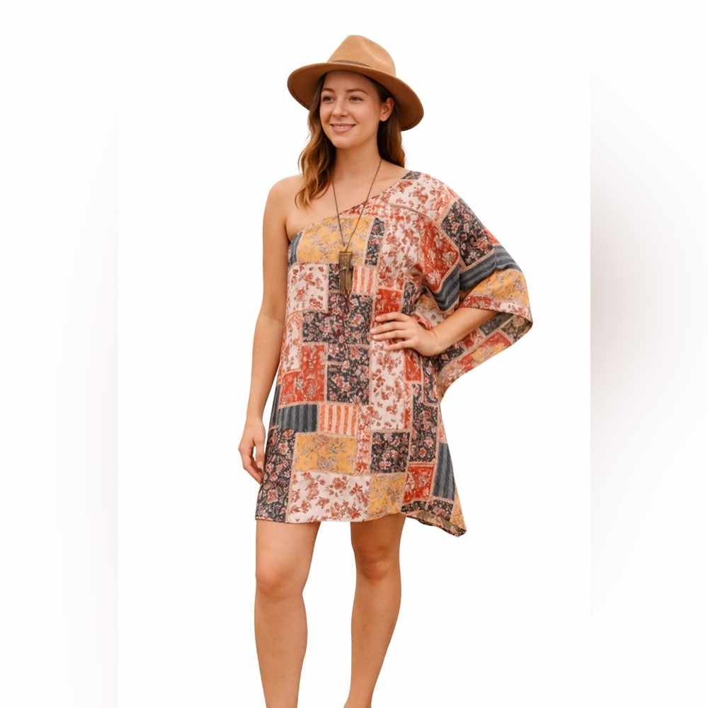 Savanna Jane Patchwork One Shoulder Boho Dress 1X… - image 1